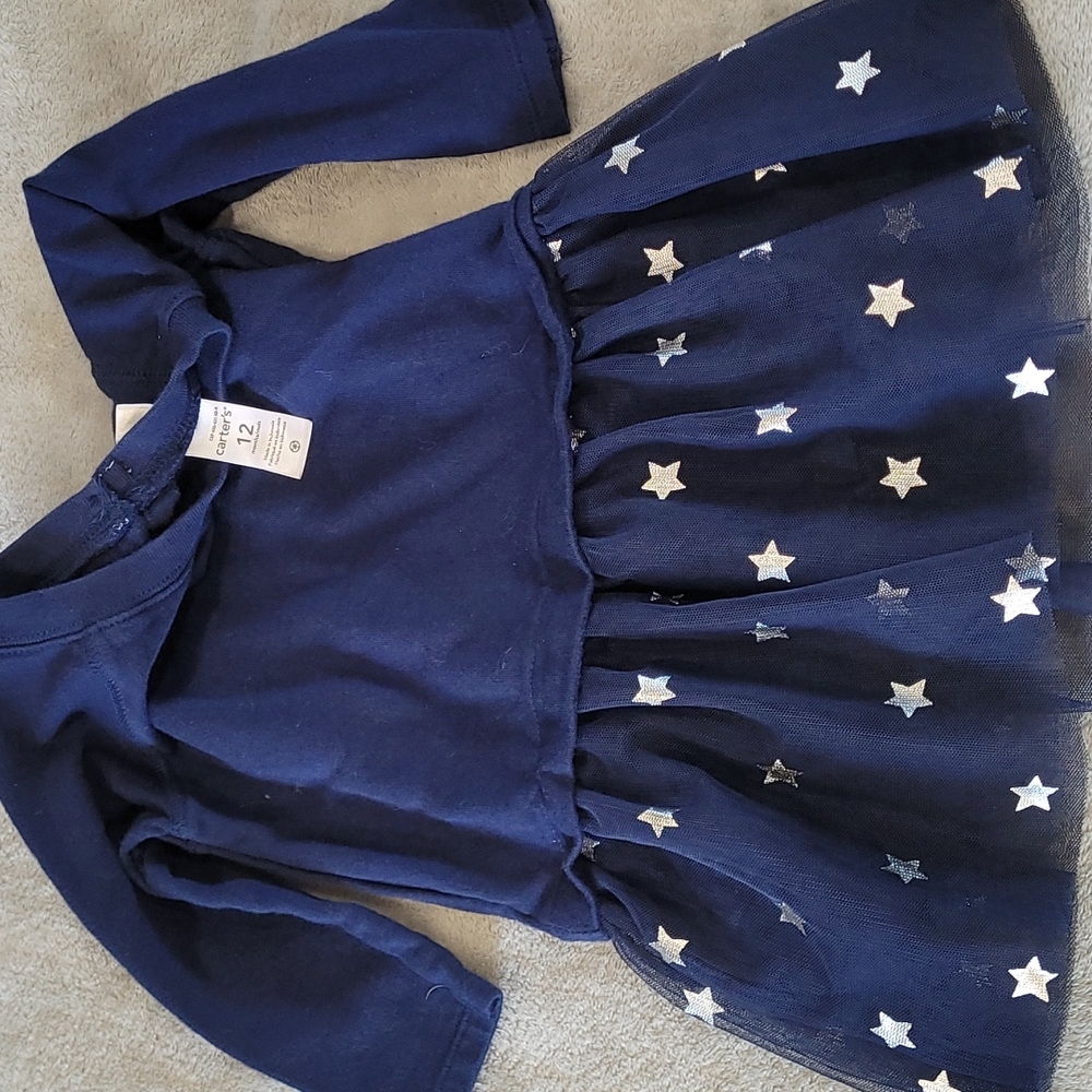 Navy dress with white fuzzy vest